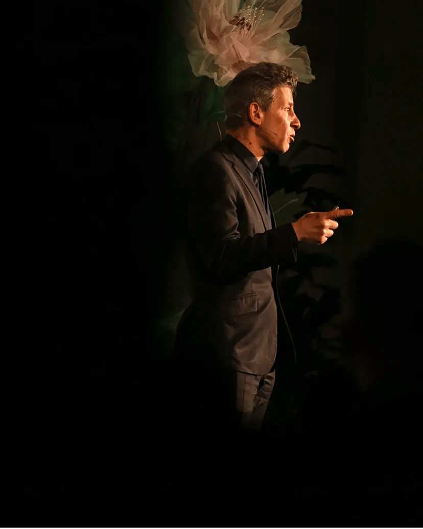 Speaker on stage at a Reaktor Ecosystem event